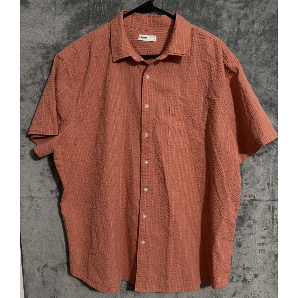 Sonoma Goods for Life Men's XL Salmon Seersucker Short Sleeve Button Down Shirt